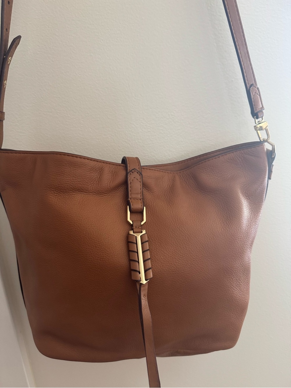 COVET Genuine Leather Bucket Crossbody Bag – Cognac Tan – Super Clean Condition